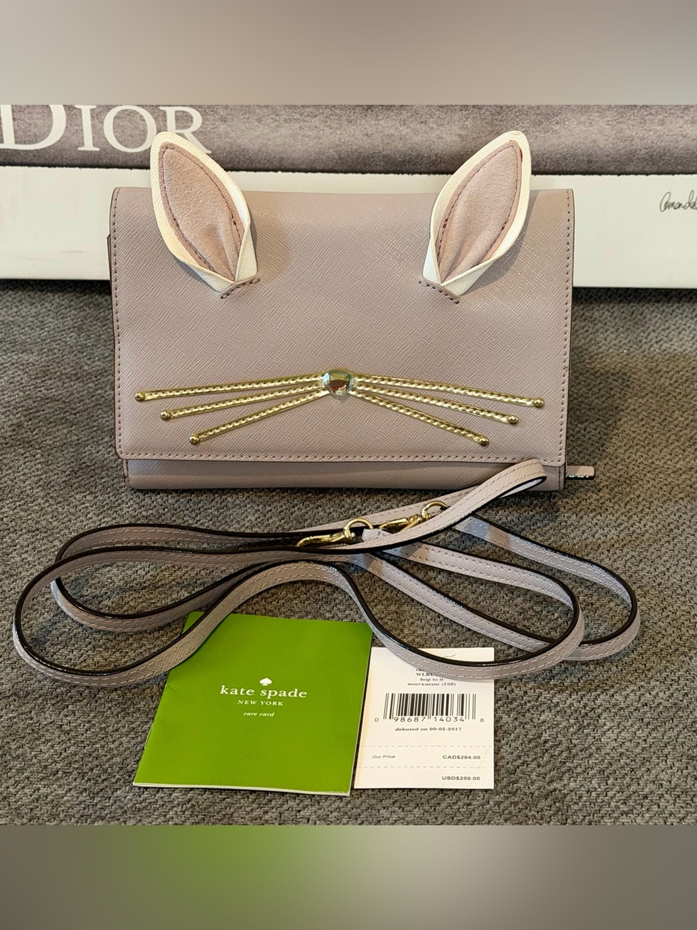 Kate Spade "Hop to It" rabbit winni crossbody bag in a dusty lavender NWT